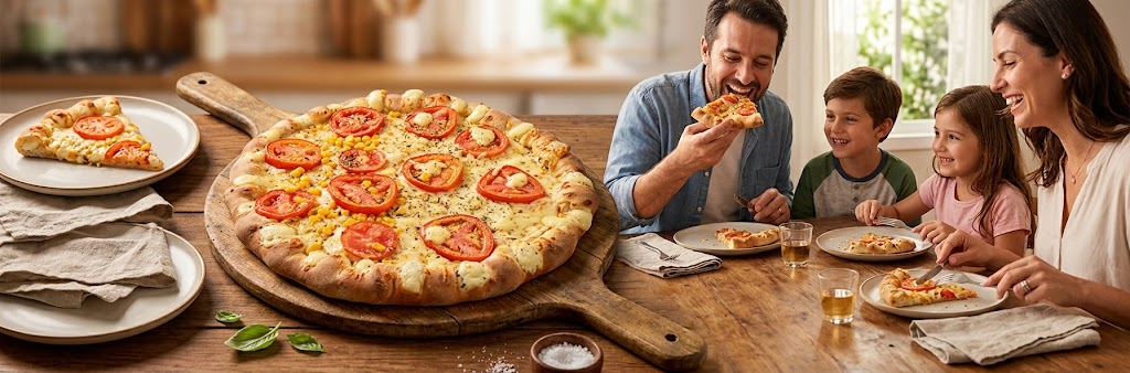 Família compartilhando pizza